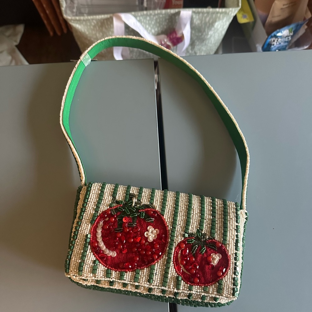 Green and Red Beaded Shoulder Bag